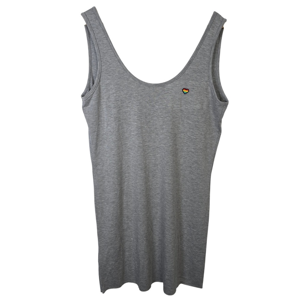 Spiritual Gangster Womens Gray Rainbow Heart Tank‎ Dress Low Back Medium USA